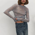 Mohair Round Neck Pullover Sweater For Women 2025 Spring Summer New Knitted Bottom Semi-sheer Knit Sweater Female Top