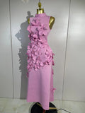 Elegant Celebrity Evening Party Prom Gown Fashion Luxury Birthday Dresses Women Pink 3D Flower Sexy Sleeveless A-Line Long Dress