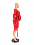 Summer Polka Dot Print Dress Woman Sexy Swing Collar Backless Batwing Sleeve Tassel Clubwear Party Midnight Bodycon