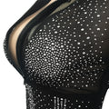 Women Hot Rhinestones Mesh See Though Zipper T-shirt and Legging Pants and Tops Matching Two 2 Piece Set Tracksuit Outfit