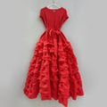 Elegant Spliced Tiered Ruffles Dress for Women O Neck Sleeveless Patchwork Lace Up Slim Formal Evening Puff Dresses Female