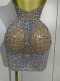 Sexy Sparkly Rhinestone Sleeveless Mesh See Through Mini Dress Luxury Birthday Dress Celebrate Party Club PhotoShoot Stage Wear