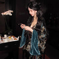 Gold Velvet Embroidery Contrasting Coat High-end Jacket Elegant Blue Gold+patchwork Dress for Women's Clothing Spring Autumn