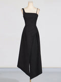 Hit Color Spliced Shawl Elegant Long Dress Women Square Collar Sleeveless High Waist Evening Dresses Female New Autumn 2024