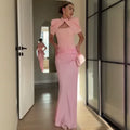 Satin Mermaid Maxi Dress Women Shoulder Pad Cutout Stand Collar Ruched Bodycon Evening Gown Wedding Prom New Hot Luxe Gowns 2026