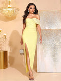 Strapless Pearl bead Bodycon Long Dress Off-shoulder Side Slit Sexy Club Party Evening Maxi Dresses Women's Clothing