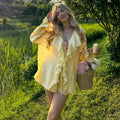 New Casual Shorts Two-piece Set Women's Ruffled Loose Tie Top Simple Shorts Set Office Lady Summer Female Shorts Set