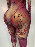 Sparkly Rhinestone Sexy Mesh Bodycon Jumpsuit Nightclub Bar Evening Party Gogo Dancer Clothing Drag Queen Outfit Stage Costume
