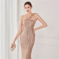 High Quality Women Design Maxi Dress Sexy One Shoulder Sequin Evening Dress Party Night Elegant Long Prom Dress Vestidos