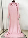 Elegant Long Sleeve Stand Sequin Slim Long Dress Women Pink Sky Blue Maxi Dresses Formal Eveing Party Club Gowns