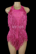 Sleeveless Diamond Tassel Sequin Dress Women Latin Dance Outfit Stage Performance Costume Birthday Party Gown Abiti Da Cerimonia