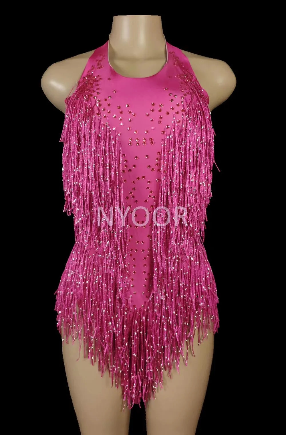 Sleeveless Diamond Tassel Sequin Dress Women Latin Dance Outfit Stage Performance Costume Birthday Party Gown Abiti Da Cerimonia