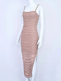 High Quality Sexy Long Bodycon Draped HL Bandage Dresses Women Spaghetti Straps Organza Mesh Maxi Dresses Party Club