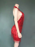 Hosts Party Performance Glam Neck Tight Skirt Fringed Chain Shiny Heavy Industry Dress Vestidos De Noche De Lujo De Fiesta
