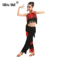 Olivegirl Kids Latin Dance Pantsuit Costumes Ballroom Fringe Tassel Dress Pants Girls Salsa Samba Children Stage Outfits Costume