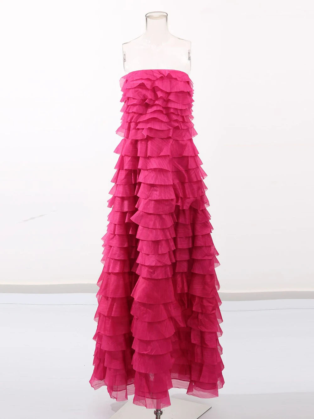 Solid Color Tierred Long Dresses For Women Strapless Sleeveless High Waist Patchwork Long Casual Dress Female Fashion