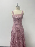 High Quality Sexy Pink Flower Embroidery Maxi Dress Straps Split Sleeveless A Line Floor Length Party Evening Gown 2025
