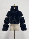 Solid Temperament Fur Coats For Women Lapel Long Sleeve Patchwork Zipper Slimming Jackets Female Fashion Style New