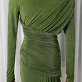 Elegant Slim Fit Folds Irregular Long Dress Fashion Women Long Sleeve Diagonal Collar Robes 2025 Chic Party Banquet Wear