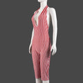 Stripe Print Playsuit Women Sleeveless Backless Halter Bandage Skinny Sexy Clubwear Activity Fitness Workout Romper