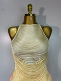 Women Sexy O Neck Sleeveless Gradient Tassel Mini Bodycon Bandage Dress Celebrity Elegant Evening Club Party Cocktail Dress