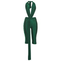 Patchwork Halter Romper Women Ribbon Sleeveless Elastic Backless Workout Activewear Midnight Activity Slim Playsuits