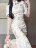 Olive Girl Red Embroidered Qipao for Garden Wedding 2026 Fairycore Photoshoot Everyday Wear S-XXL XS-3XL Plus Size Hand Embroidered Dramatic Silhouette Romantic Garden Party Editorial Not Costume Chinese Heritage Fashion Women