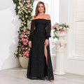 Elegant Luxury Birthday Wedding Party Maxi Dress Prom Evening Sexy  Long Sleeve Slash Neck Formal Women Ball Gown Vestidos