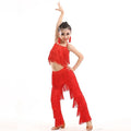Olivegirl Kids Latin Dance Pantsuit Costumes Ballroom Fringe Tassel Dress Pants Girls Salsa Samba Children Stage Outfits Costume