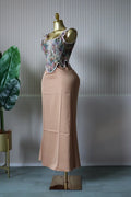 Women's Dress Set Print Bow Corset Top and Maxi Long Skirt Suit  Summer Elegant Evening Two 2 Piece Set Outfits