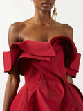 Red Sexy Off Shoulder Ruffle Slim Irregular Long Dress 2026 New Red Fashion Evening Party Trendy Clothing
