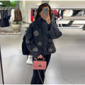 Solid Spliced Diamonds Loose Jackets for Women Stand Neck Long Sleeve Patchwork Pockets Coat Female New