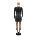 Sexy Mesh Patchwork Bodycon Rhinestone Women Long Sleeve Dress See Through Birthday Party Evening Mini Night Club Dresses