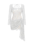 Sexy Lace See-through Patchwork Corset Dress Female Bodycon Elegant Party MIrrgualr Mini Dress Women Tube Top Dress New