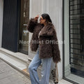 2026 Winter Lulicore Fashion Brown Faux Fur Coat Women Chic Autumn Warm Fluffy Sheep Fur Jacket Big Fur Collar Overcoat