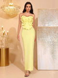 Women Ruffle Sexy Strapless Backless Long Bandage Dress Fashion Solid Sleeveless Bodycon Cocktail Party Birthday Gown
