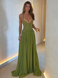 Elegant Women's Halter Long Dress Corset Maxi Pleated Dresses Summer Evening Party Bridesmaid Wedding Guest Gown