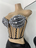 High Quality Women's Outfit Stage Performance Singer Dancer Costume Sexy Crop Top Skirt Two Pieces Sets Luxury Diamonds Dress