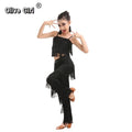 Olivegirl Kids Latin Dance Pantsuit Costumes Ballroom Fringe Tassel Dress Pants Girls Salsa Samba Children Stage Outfits Costume