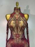 Sparkly Rhinestone Sexy Mesh Bodycon Jumpsuit Nightclub Bar Evening Party Gogo Dancer Clothing Drag Queen Outfit Stage Costume