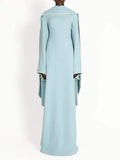 Evening Dresses Long Sleeves O Neck Slim Maxi 2026 Women Dinner Party Gowns With Shawl Pearls Elegant Wedding Robes Lady
