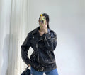 Women's Motorcycle Leather PU Imitation Leather Loose Jacket Black Jacket