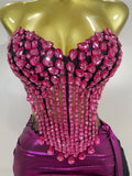 Women Party Celebration Sexy Stage Nightclub Outfit Sparkly Diamonds Crystals Mesh Short Two Pieces Set Luxury Birthday Dress
