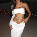 Solid Two Piece Set  for Women Halter Sleeveless Top High Waist Temperament Long Skirt Sets Female