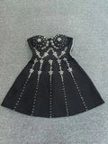 Black Red Women Sexy Strapless Shinning Crystal A-Line Mini Bandage Dress Celebrate Christmas Nightclub Party Outfit