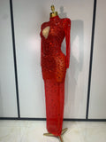 Women Sparkly Diamonds Mesh See Through Bodycon Dress Evening Birthday Party Sexy Nightclub Bar Stage Costume