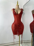 Sparkly Party Evening Celebrate Wedding Mini Dress Luxury Women Sexy Sleeveless Mesh See Through Birthday Cocktail Dresses