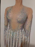 Sexy Sparkly Rhinestone Tassel Long Sleeves Mesh See Through Mini Dress 2026 Women Latin Dance Nightclub Party Club Stage Wear
