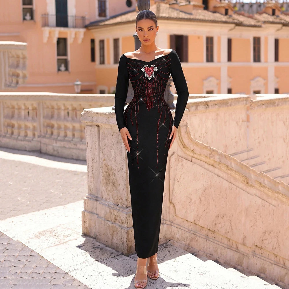 Women Sexy Diamond Bandage Dress Off The Shoulder long sleeves Bodycon Clothes Club Birthday Party Elegant Dresses