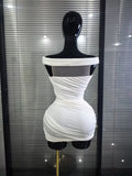 White Color Women Slash Neck Off the Shoulder High Stretch Bodycon Mini Dress Nightclub Party Celebrate Birthday Clothing